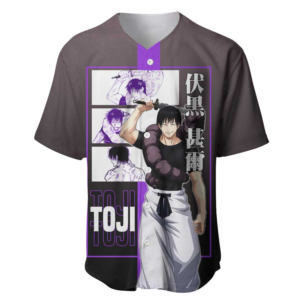 Fushiguro Toji from Jujutsu Kaisen Baseball Jersey with Purple and Black Background and Multiple Poses Design - The Mazicc