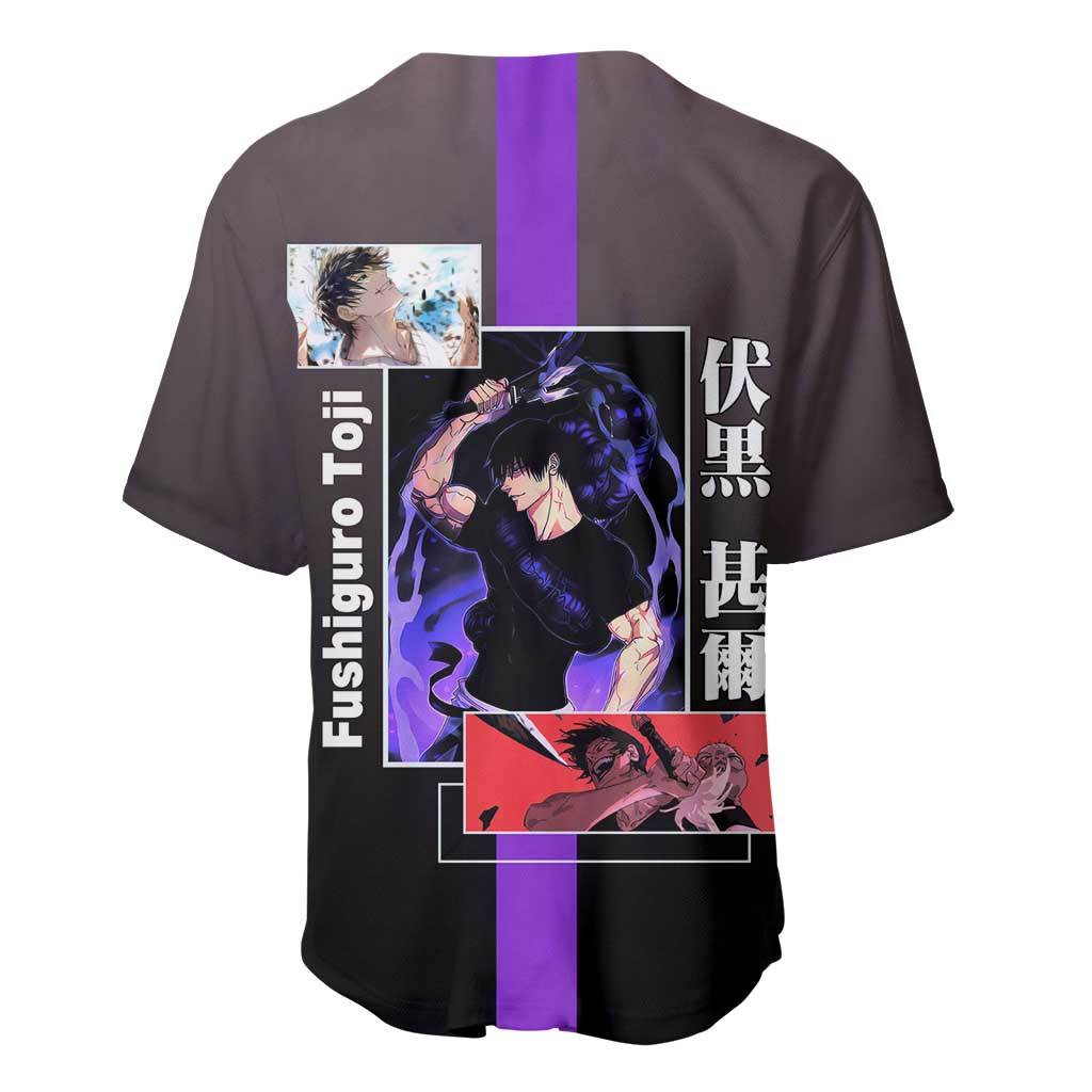 Fushiguro Toji from Jujutsu Kaisen Baseball Jersey with Purple and Black Background and Multiple Poses Design - The Mazicc