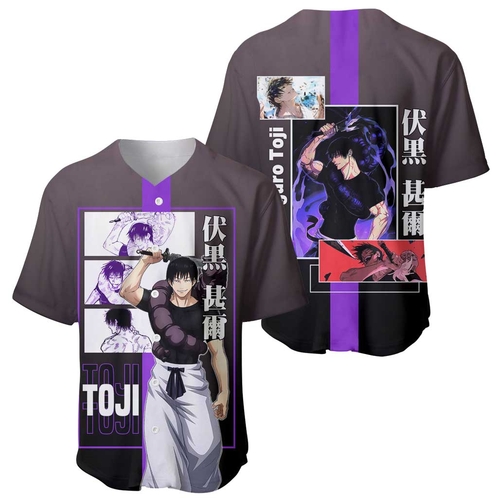 Fushiguro Toji from Jujutsu Kaisen Baseball Jersey with Purple and Black Background and Multiple Poses Design - The Mazicc