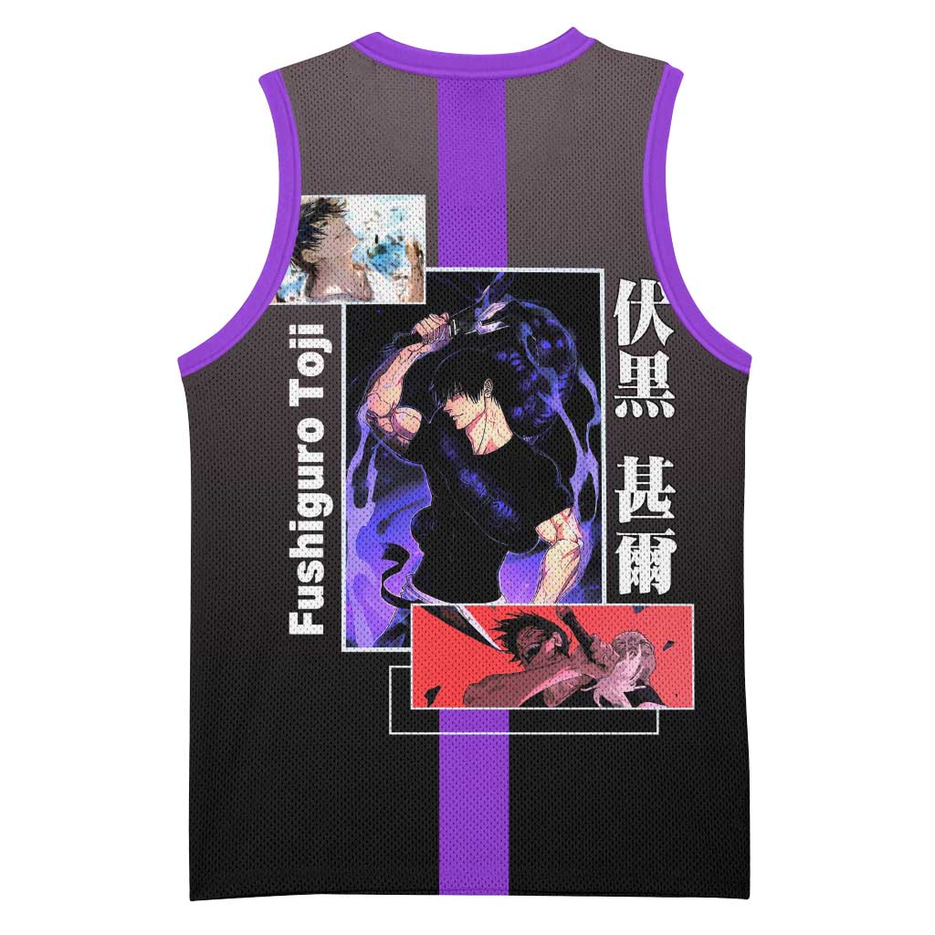 Fushiguro Toji from Jujutsu Kaisen Basketball Jersey with Purple and Black Background and Multiple Poses Design - The Mazicc