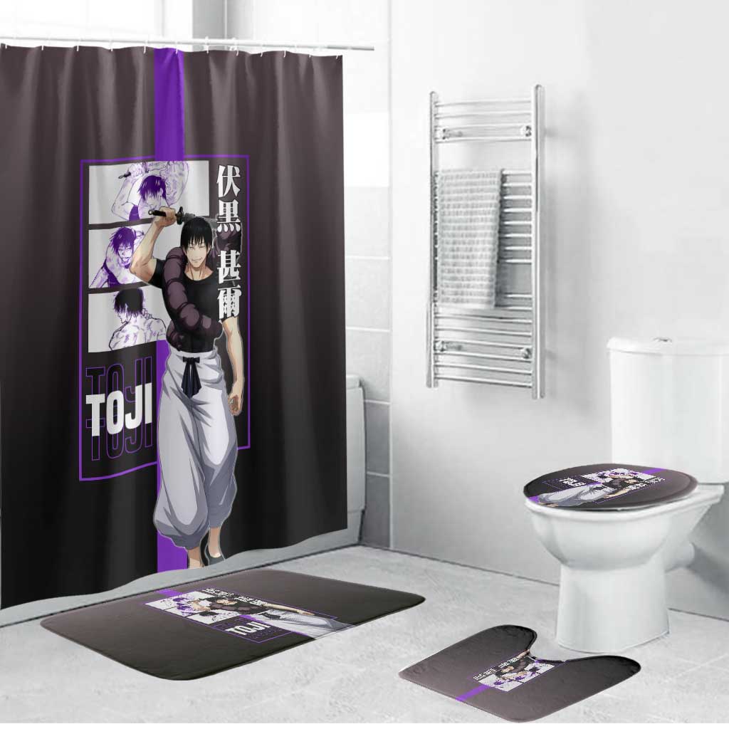 Fushiguro Toji from Jujutsu Kaisen Bathroom Set with Purple and Black Background and Multiple Poses Design - The Mazicc