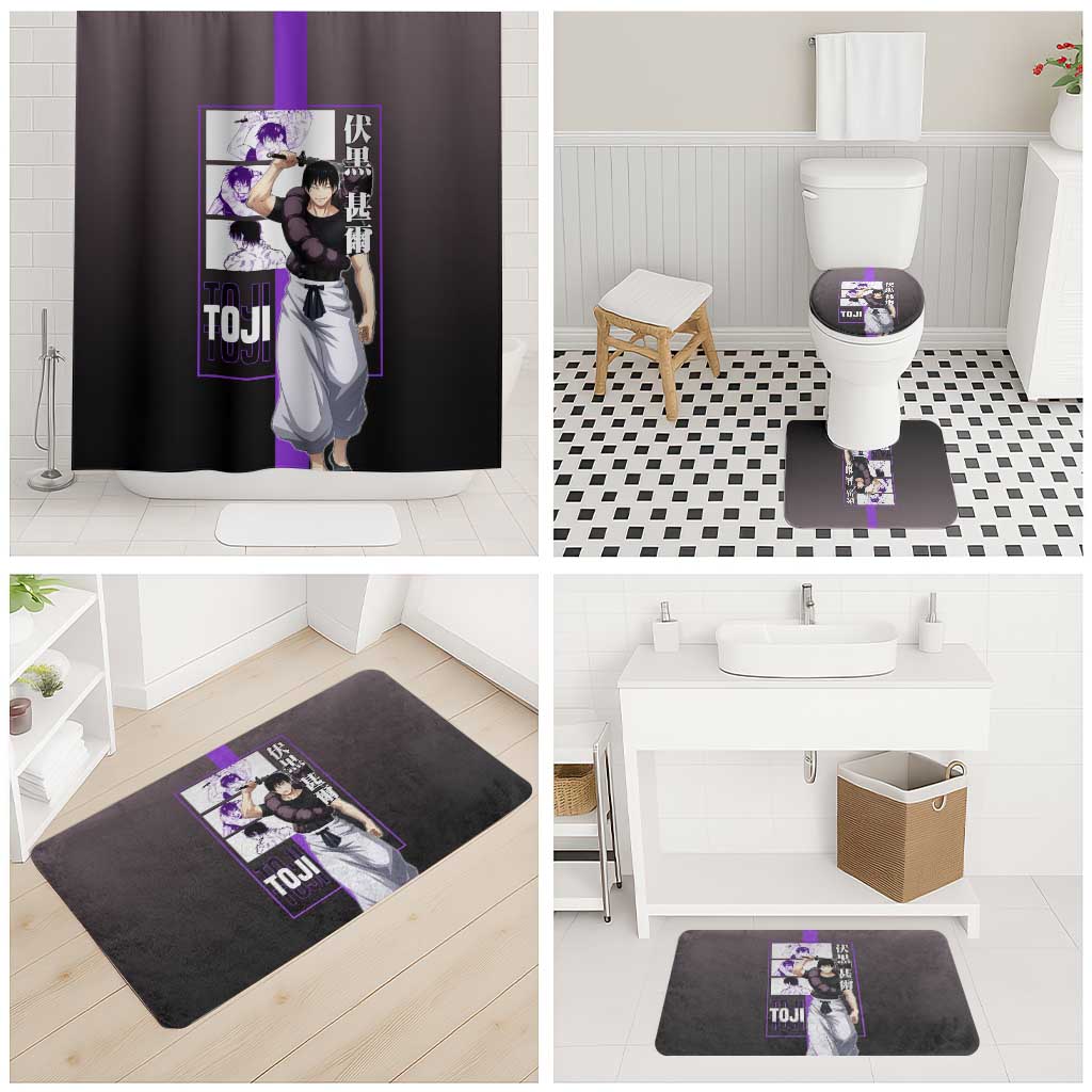 Fushiguro Toji from Jujutsu Kaisen Bathroom Set with Purple and Black Background and Multiple Poses Design - The Mazicc
