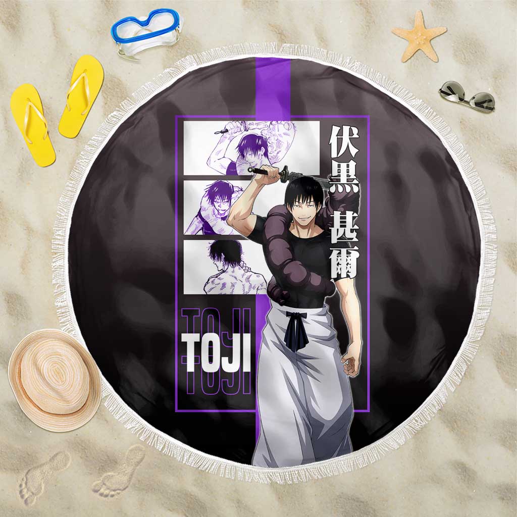 Fushiguro Toji from Jujutsu Kaisen Beach Blanket with Purple and Black Background and Multiple Poses Design - The Mazicc