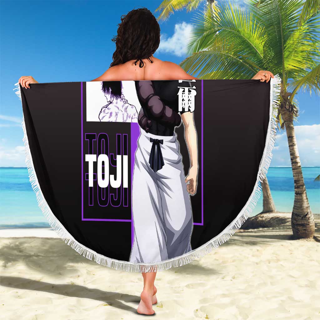 Fushiguro Toji from Jujutsu Kaisen Beach Blanket with Purple and Black Background and Multiple Poses Design - The Mazicc
