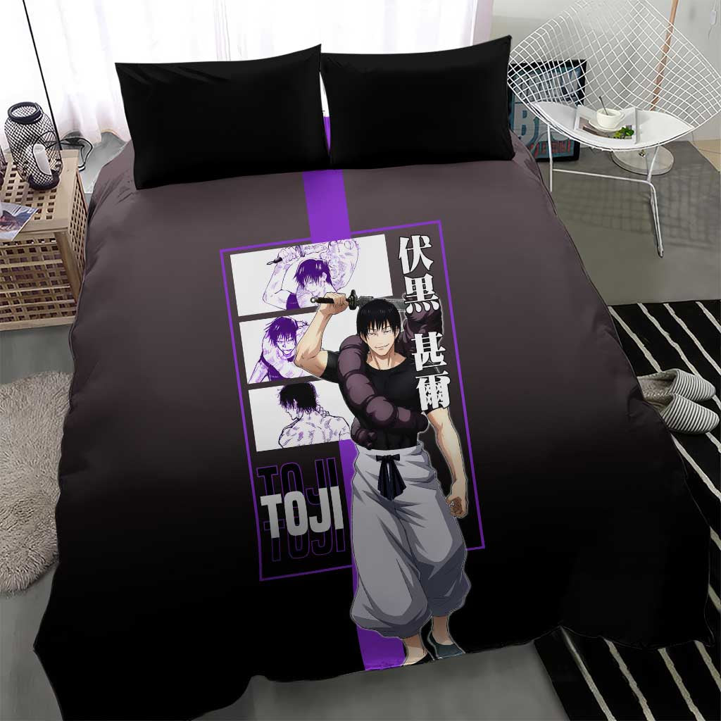 Fushiguro Toji from Jujutsu Kaisen Bedding Set with Purple and Black Background and Multiple Poses Design - The Mazicc
