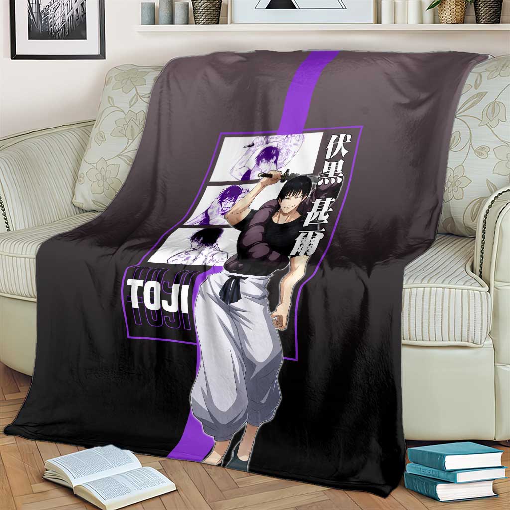 Fushiguro Toji from Jujutsu Kaisen Blanket with Purple and Black Background and Multiple Poses Design - The Mazicc