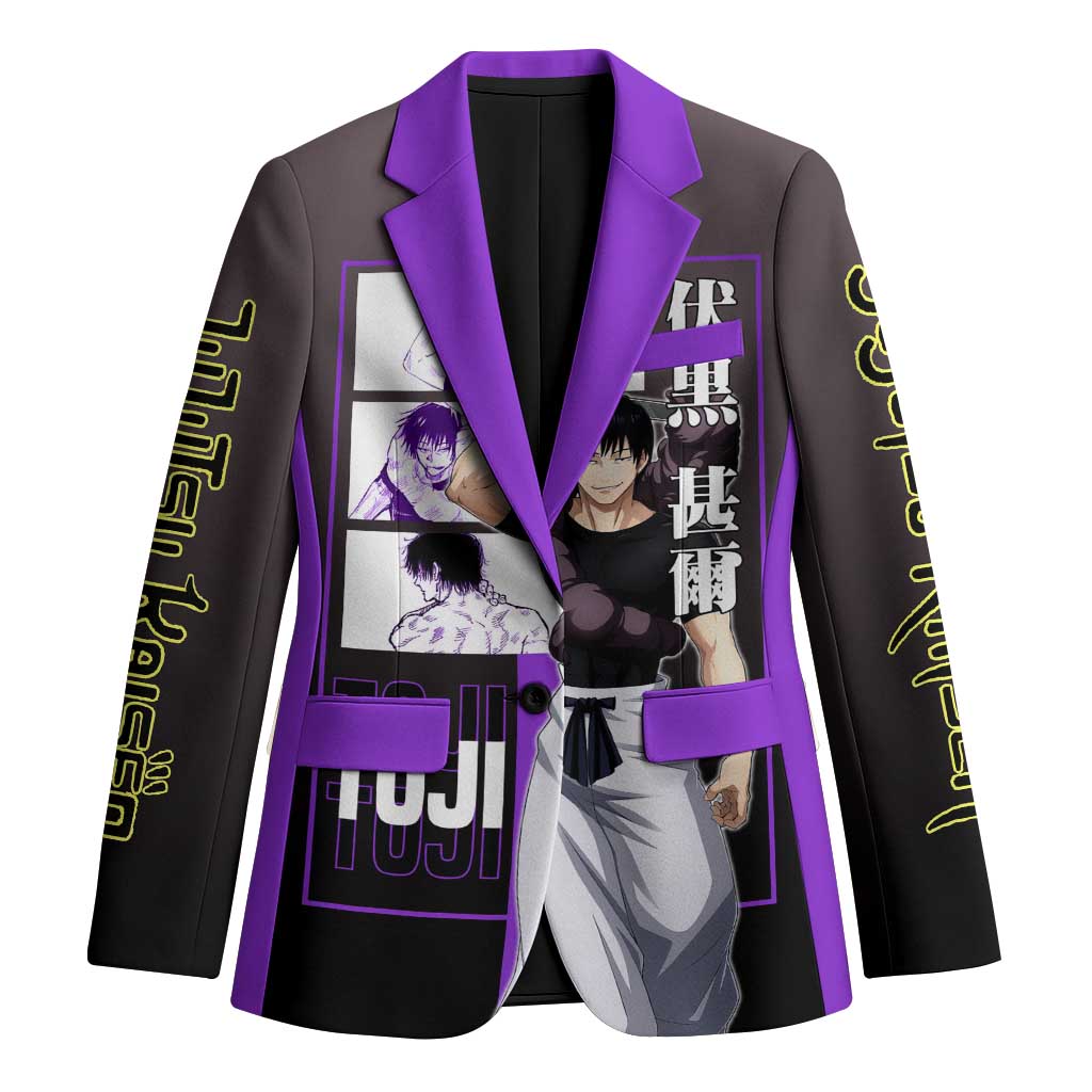 Fushiguro Toji from Jujutsu Kaisen Blazer with Purple and Black Background and Multiple Poses Design - The Mazicc