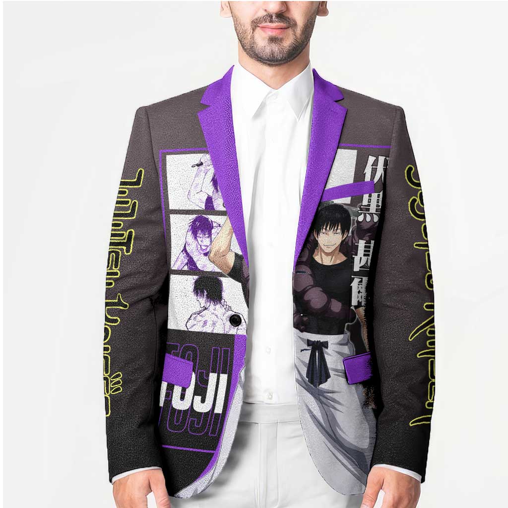 Fushiguro Toji from Jujutsu Kaisen Blazer with Purple and Black Background and Multiple Poses Design - The Mazicc