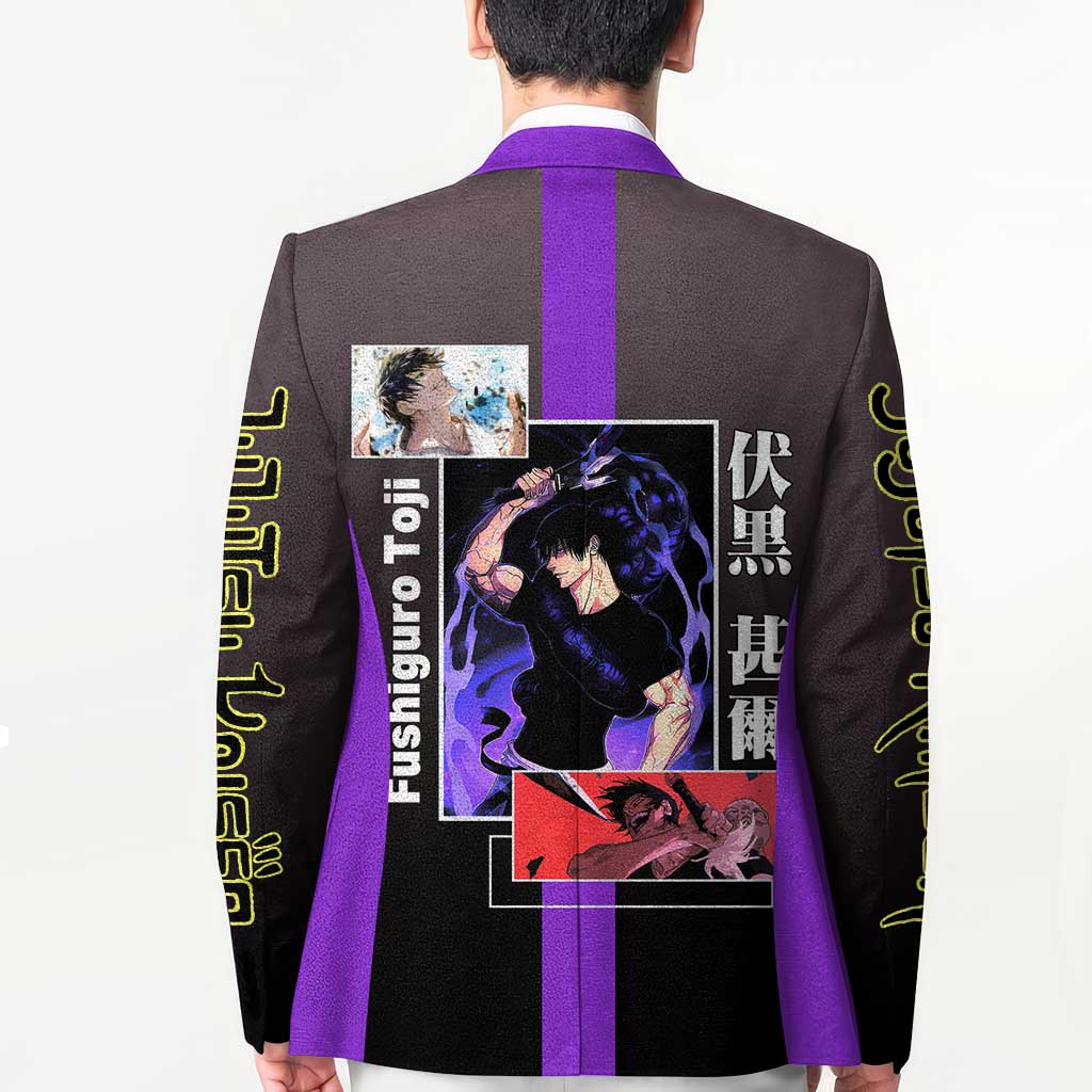 Fushiguro Toji from Jujutsu Kaisen Blazer with Purple and Black Background and Multiple Poses Design - The Mazicc