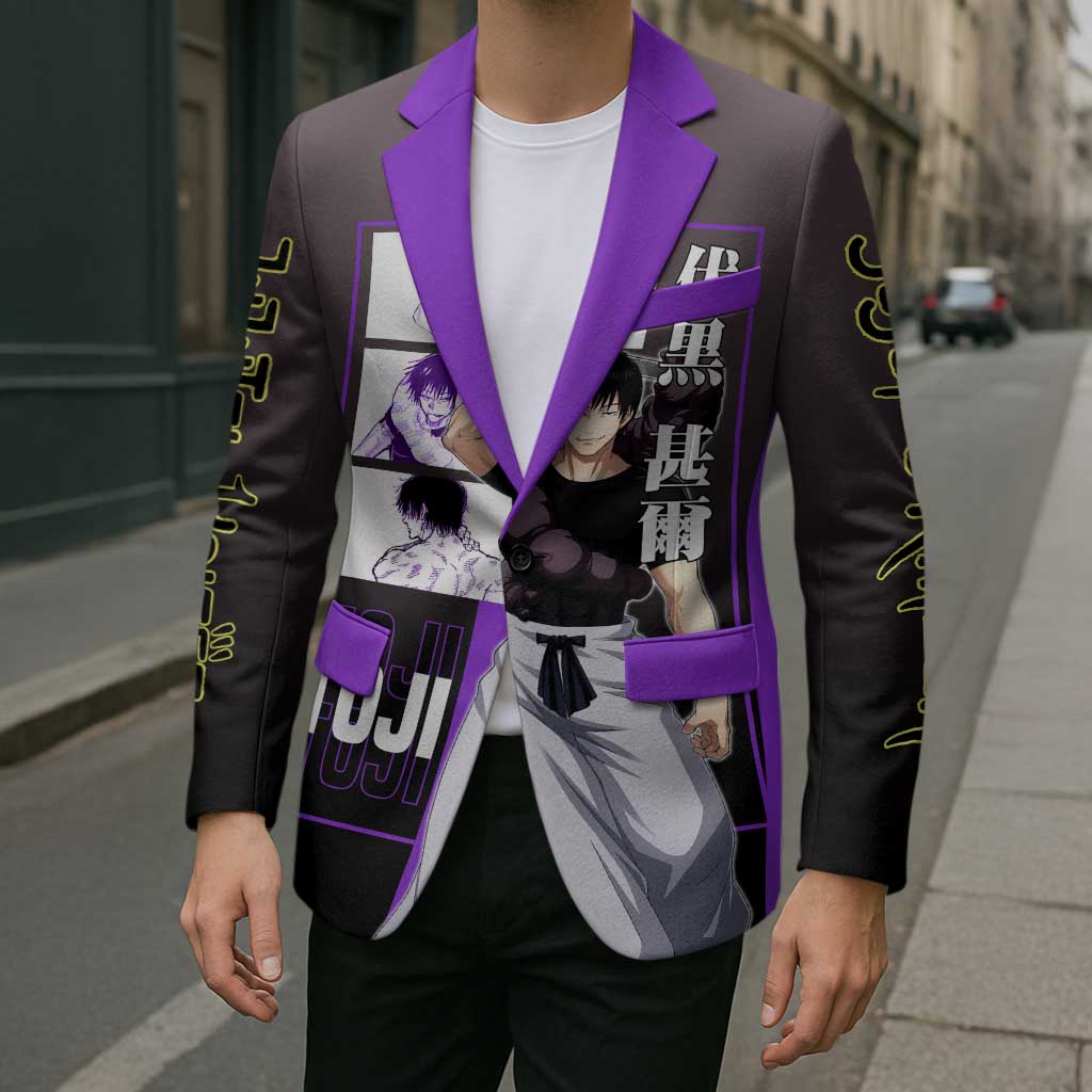 Fushiguro Toji from Jujutsu Kaisen Blazer with Purple and Black Background and Multiple Poses Design - The Mazicc