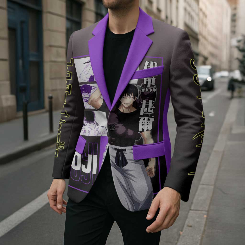 Fushiguro Toji from Jujutsu Kaisen Blazer with Purple and Black Background and Multiple Poses Design - The Mazicc