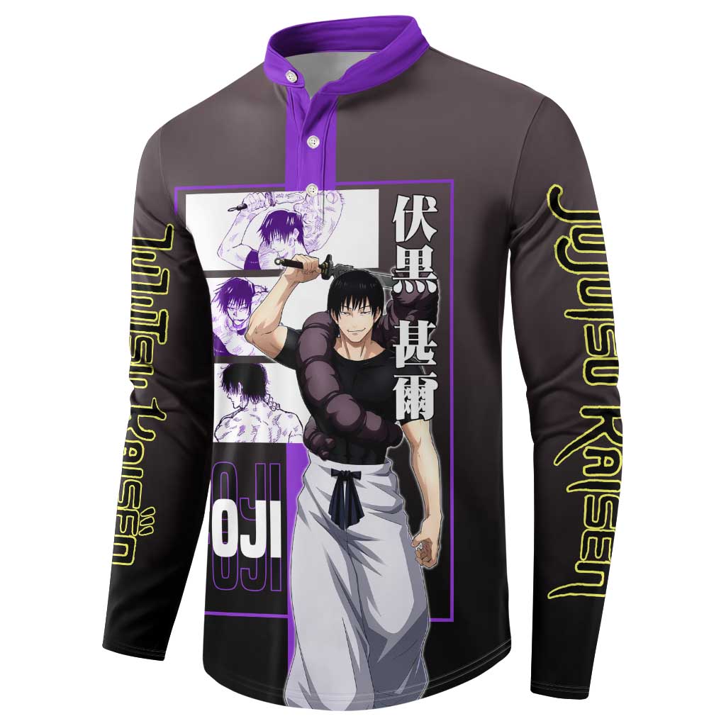 Fushiguro Toji from Jujutsu Kaisen Button Sweatshirt with Purple and Black Background and Multiple Poses Design - The Mazicc