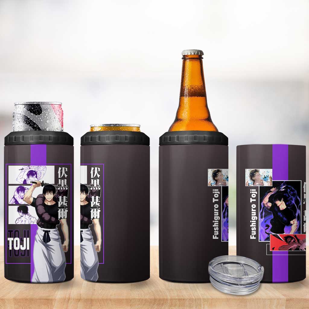 Fushiguro Toji from Jujutsu Kaisen 4 in 1 Can Cooler Tumbler with Purple and Black Background and Multiple Poses Design - The Mazicc