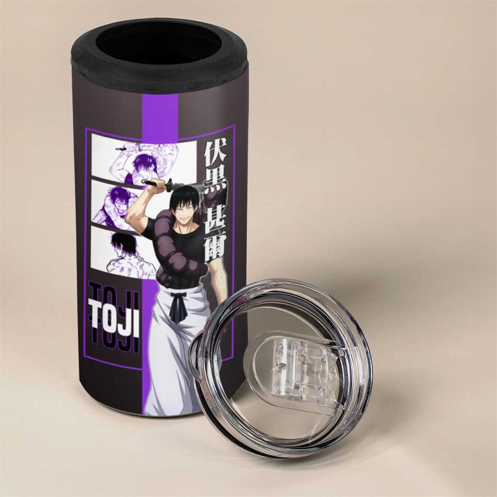 Fushiguro Toji from Jujutsu Kaisen 4 in 1 Can Cooler Tumbler with Purple and Black Background and Multiple Poses Design - The Mazicc