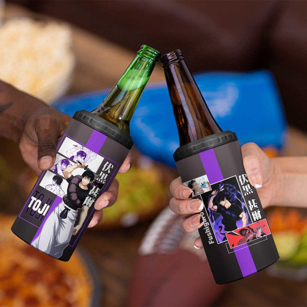 Fushiguro Toji from Jujutsu Kaisen 4 in 1 Can Cooler Tumbler with Purple and Black Background and Multiple Poses Design - The Mazicc