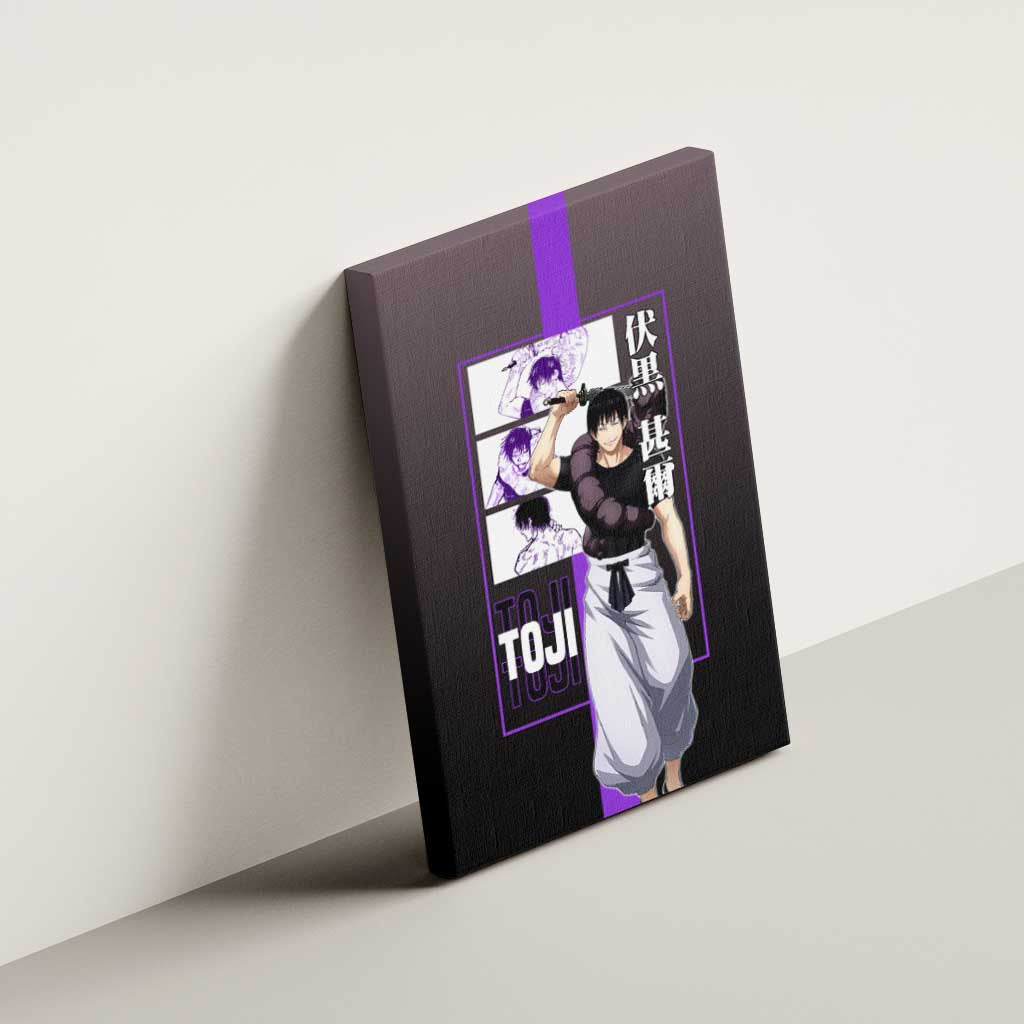 Fushiguro Toji from Jujutsu Kaisen Canvas Wall Art with Purple and Black Background and Multiple Poses Design - The Mazicc