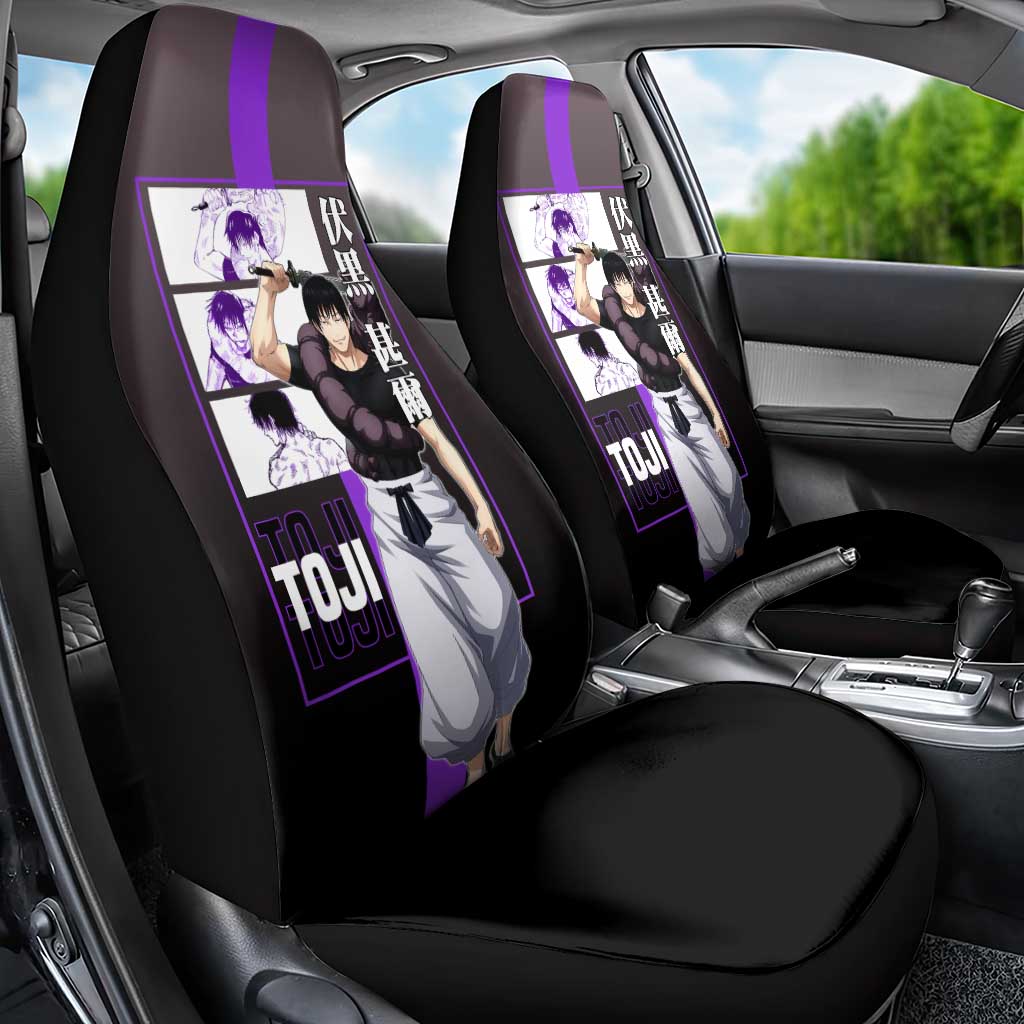 Fushiguro Toji from Jujutsu Kaisen Car Seat Cover with Purple and Black Background and Multiple Poses Design - The Mazicc