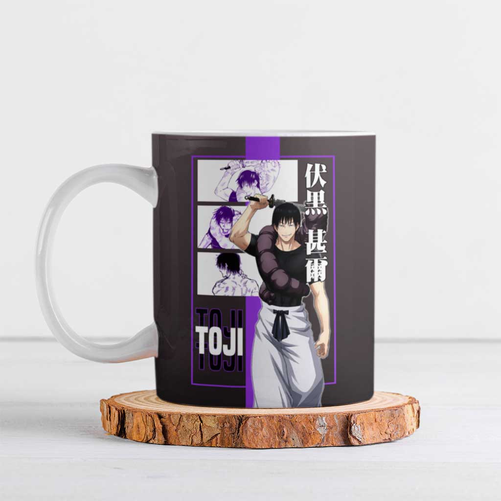 Fushiguro Toji from Jujutsu Kaisen Ceramic Mug with Purple and Black Background and Multiple Poses Design - The Mazicc