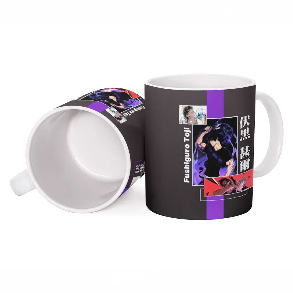 Fushiguro Toji from Jujutsu Kaisen Ceramic Mug with Purple and Black Background and Multiple Poses Design - The Mazicc