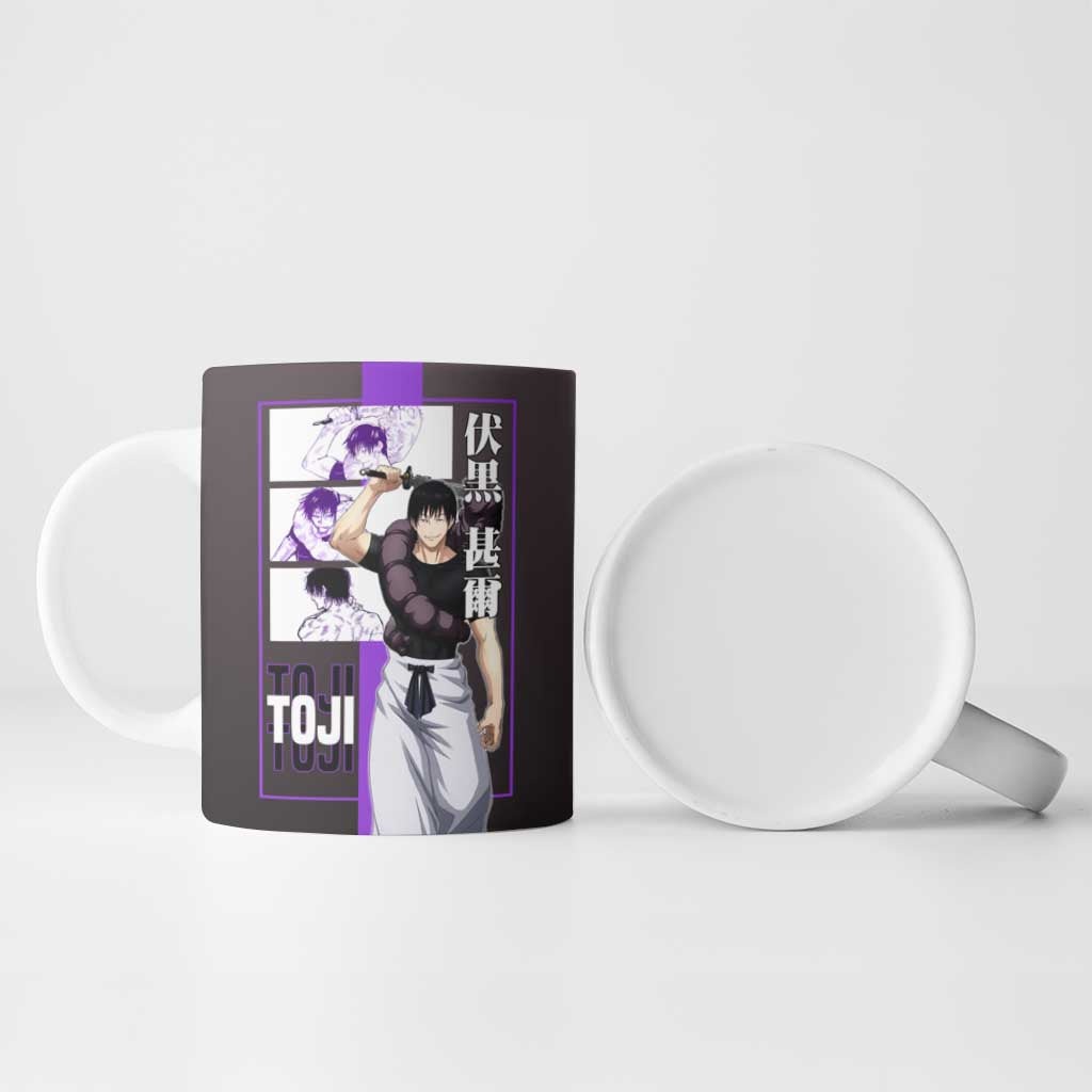 Fushiguro Toji from Jujutsu Kaisen Ceramic Mug with Purple and Black Background and Multiple Poses Design - The Mazicc