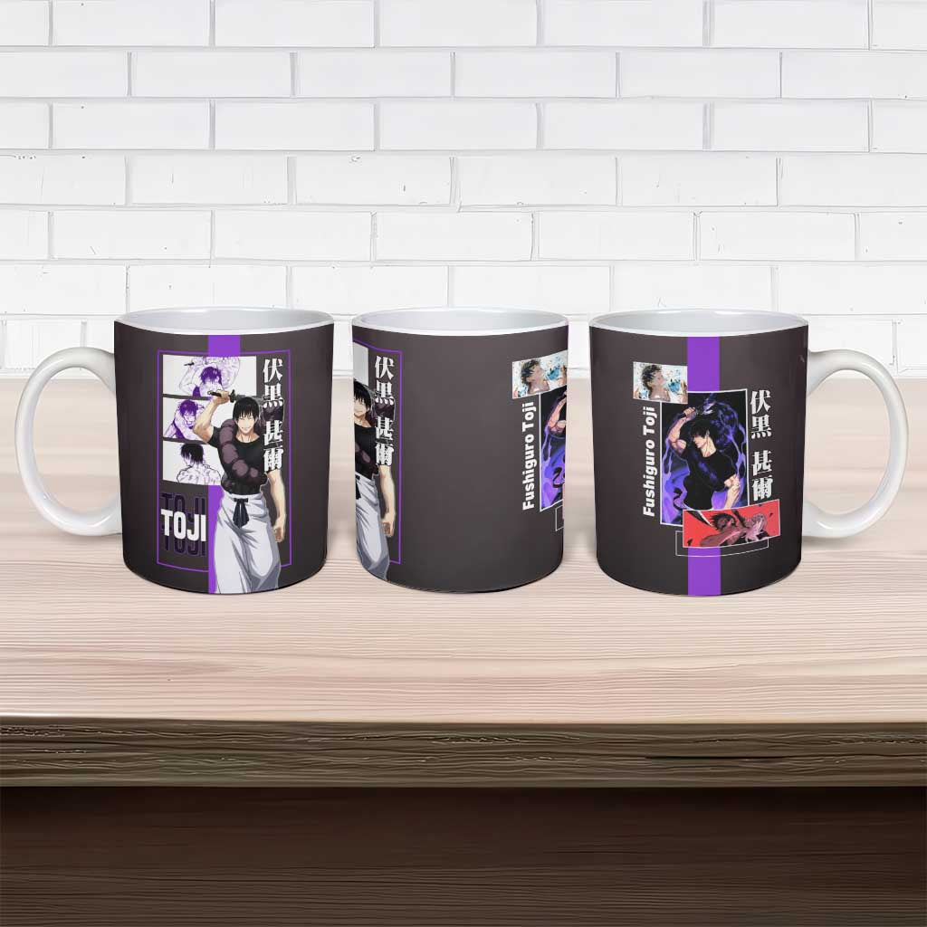 Fushiguro Toji from Jujutsu Kaisen Ceramic Mug with Purple and Black Background and Multiple Poses Design - The Mazicc