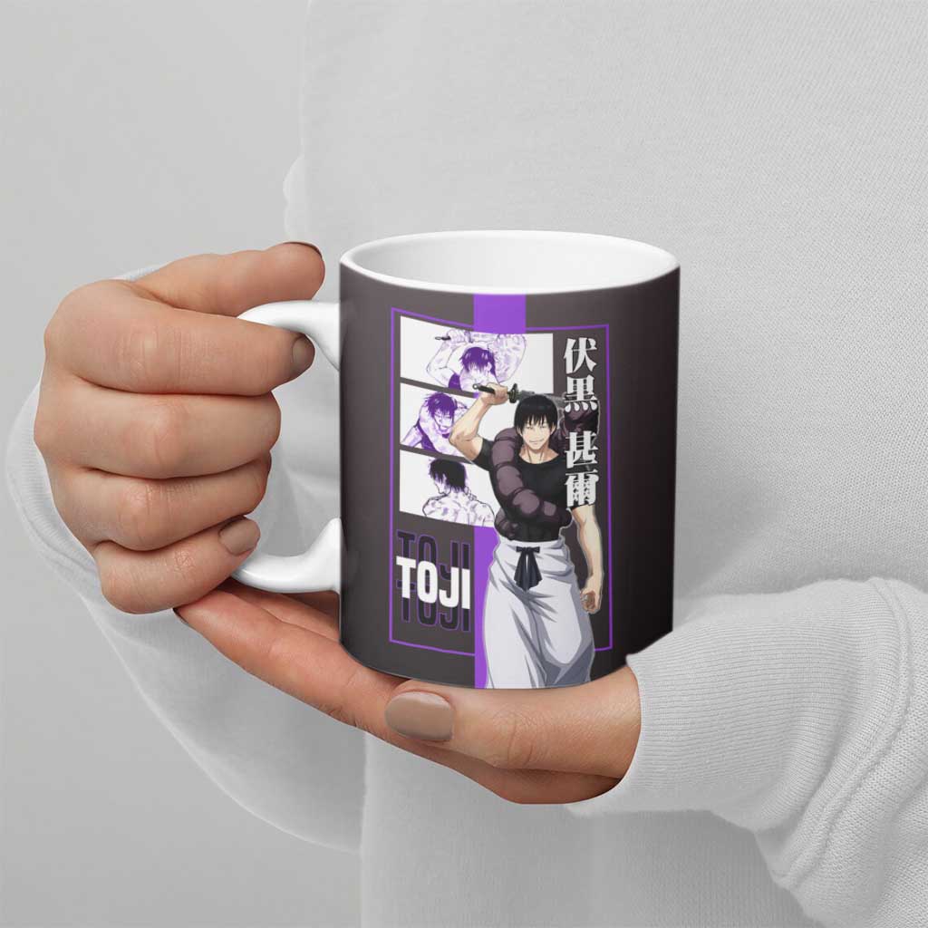 Fushiguro Toji from Jujutsu Kaisen Ceramic Mug with Purple and Black Background and Multiple Poses Design - The Mazicc