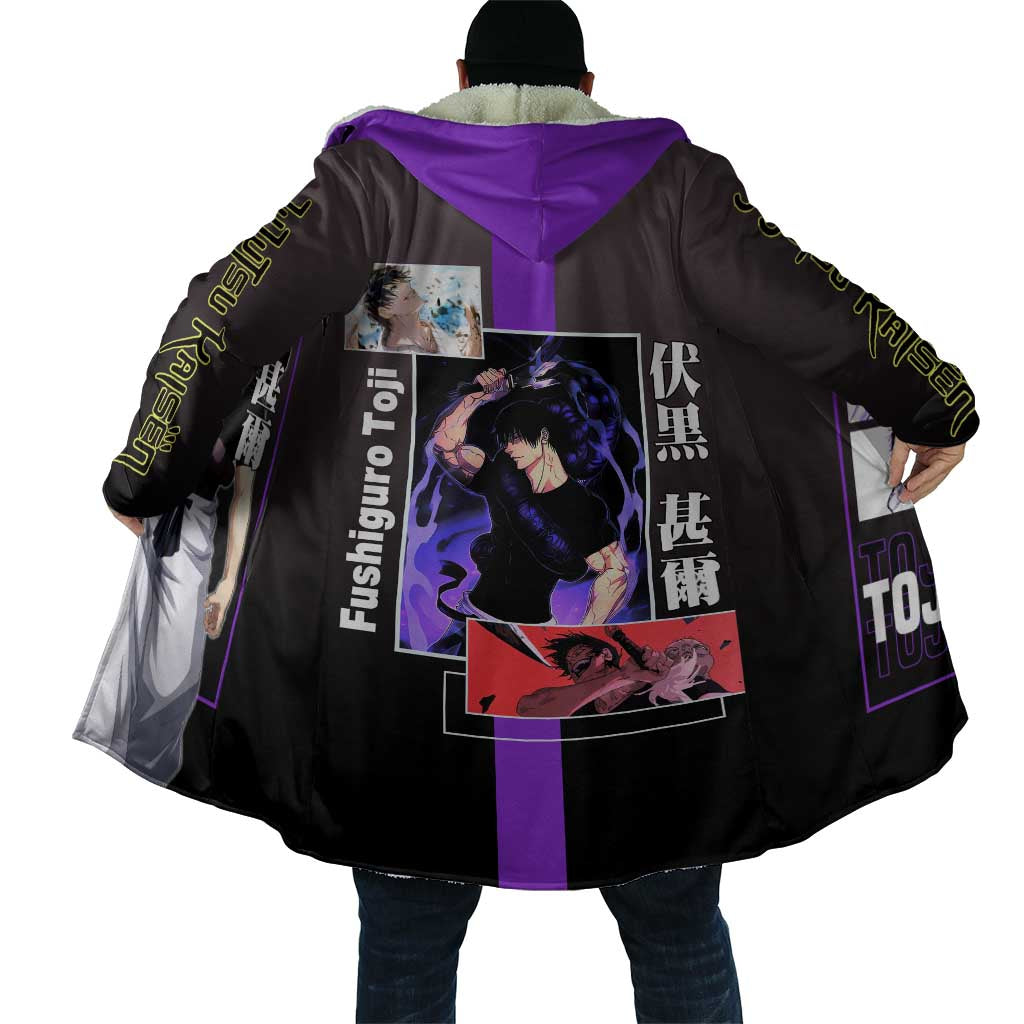 Fushiguro Toji from Jujutsu Kaisen Cloak with Purple and Black Background and Multiple Poses Design - The Mazicc