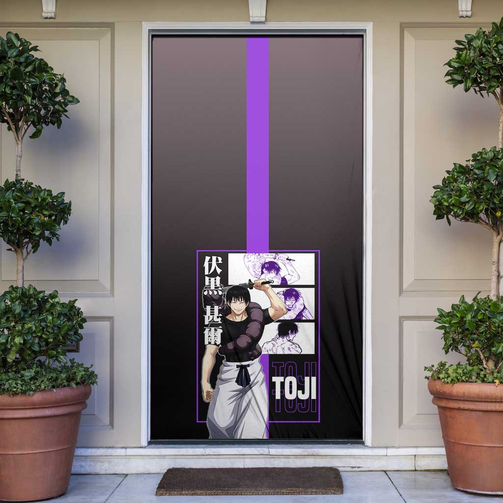 Fushiguro Toji from Jujutsu Kaisen Door Cover with Purple and Black Background and Multiple Poses Design - The Mazicc