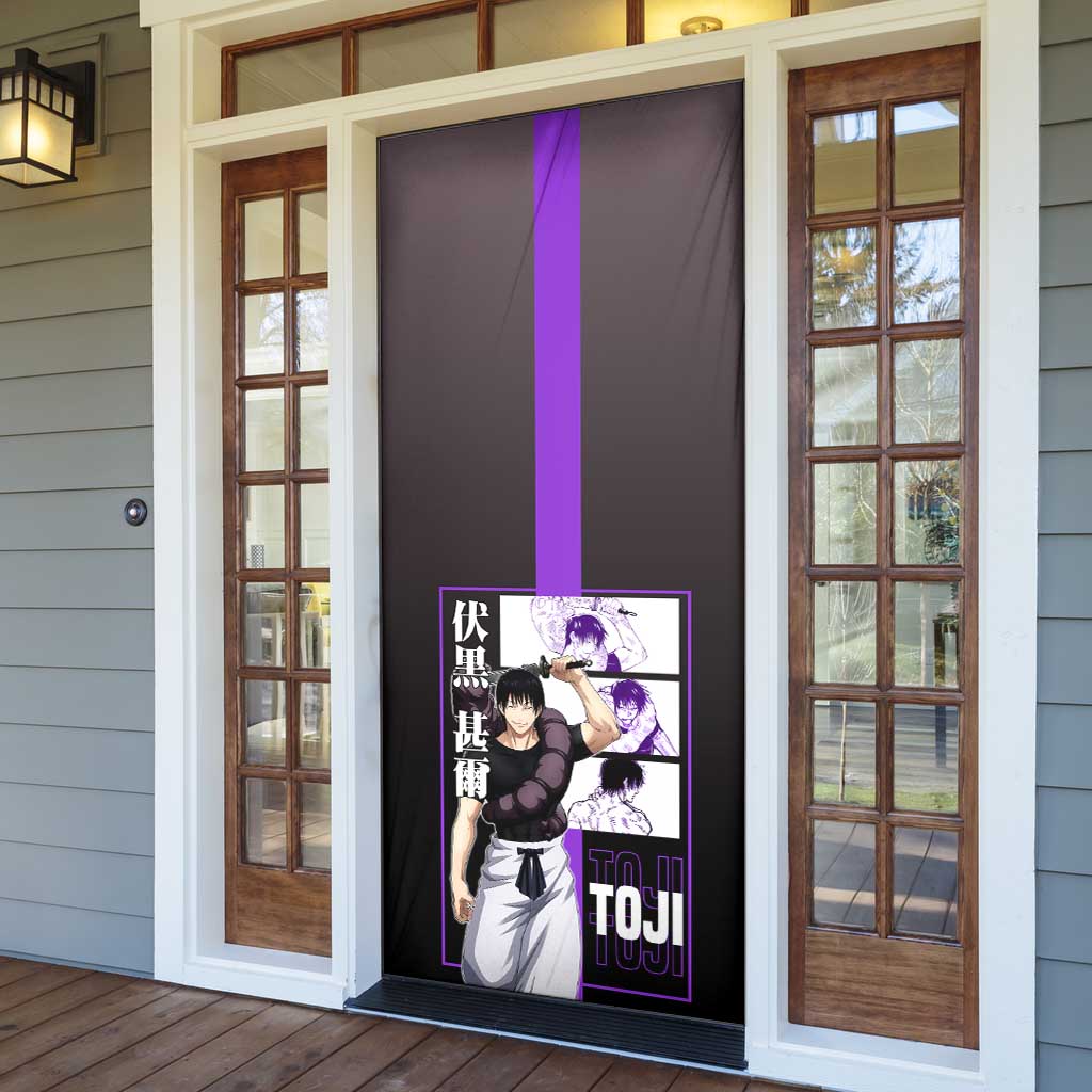 Fushiguro Toji from Jujutsu Kaisen Door Cover with Purple and Black Background and Multiple Poses Design - The Mazicc