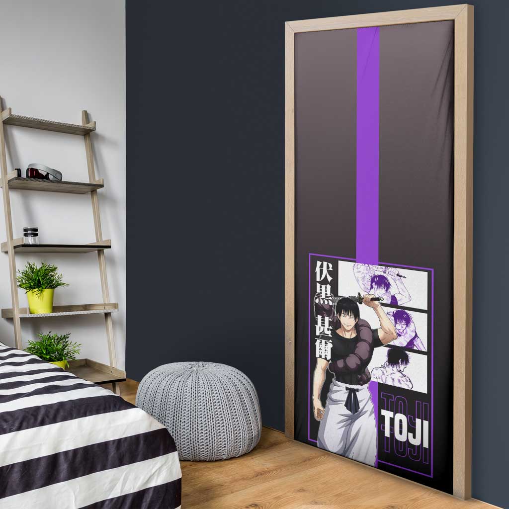 Fushiguro Toji from Jujutsu Kaisen Door Cover with Purple and Black Background and Multiple Poses Design - The Mazicc