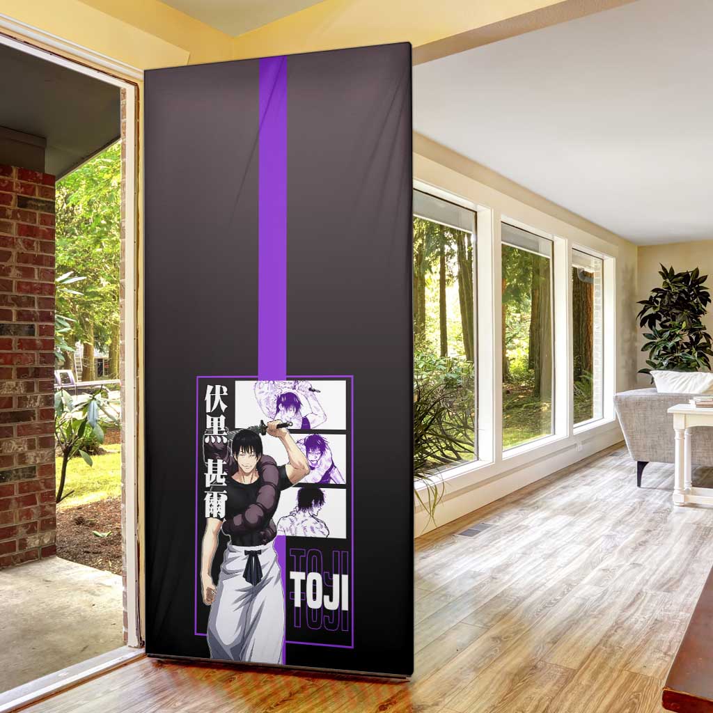 Fushiguro Toji from Jujutsu Kaisen Door Cover with Purple and Black Background and Multiple Poses Design - The Mazicc