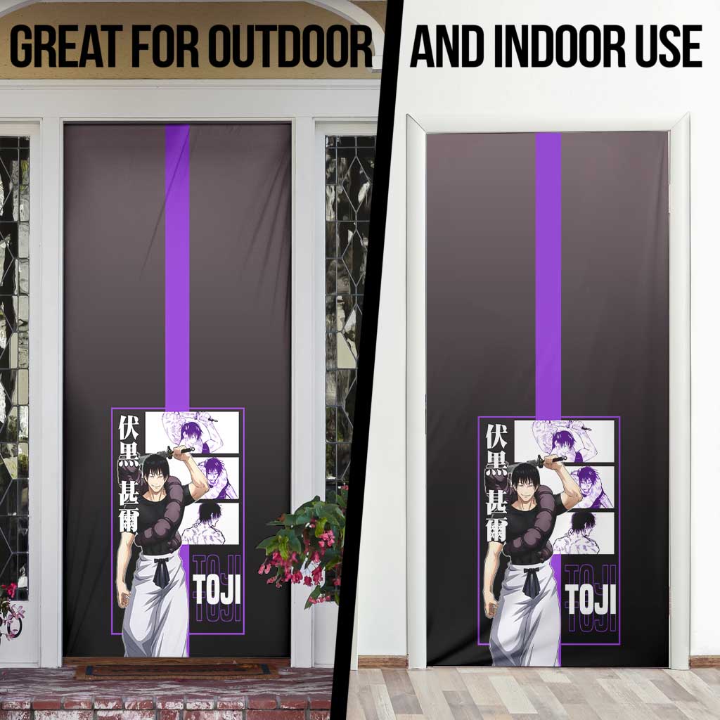 Fushiguro Toji from Jujutsu Kaisen Door Cover with Purple and Black Background and Multiple Poses Design - The Mazicc