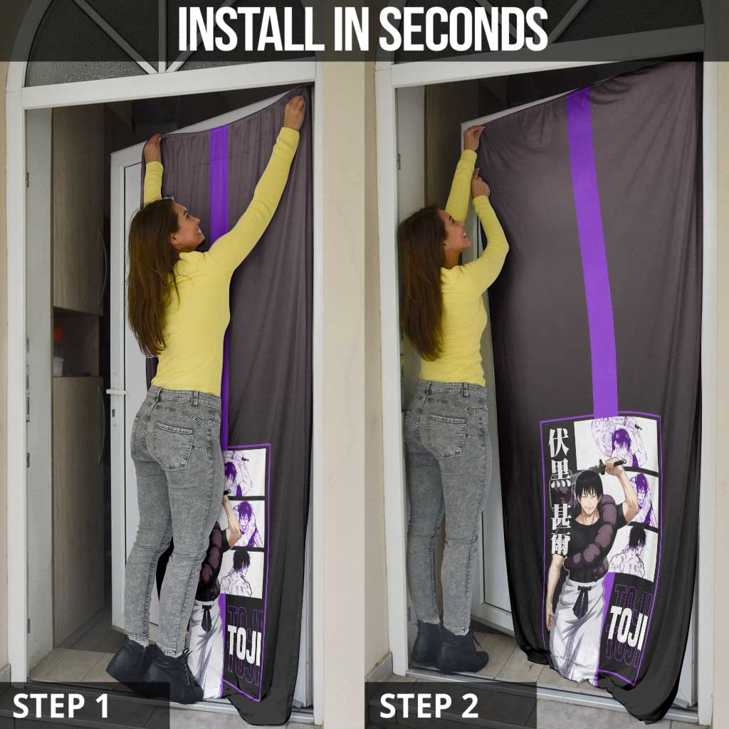 Fushiguro Toji from Jujutsu Kaisen Door Cover with Purple and Black Background and Multiple Poses Design - The Mazicc