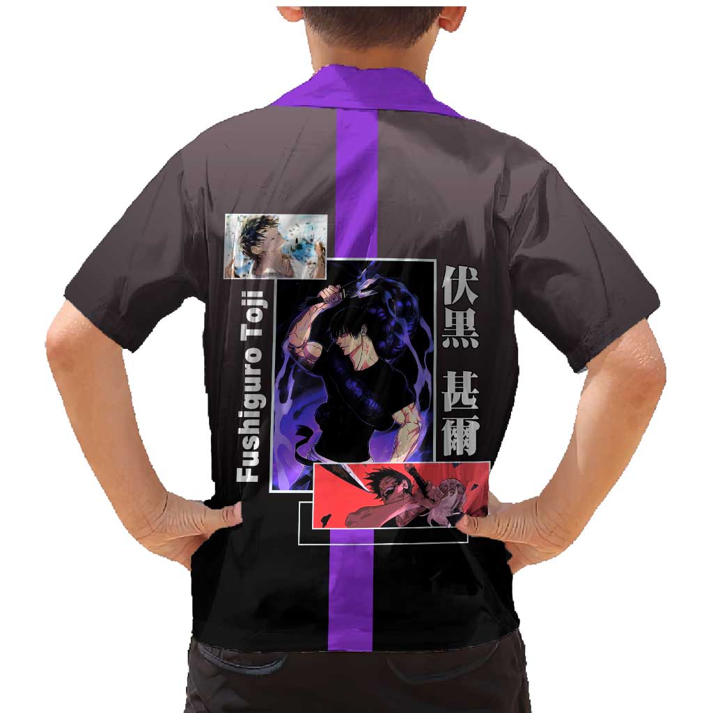 Fushiguro Toji from Jujutsu Kaisen Family Matching Mermaid Dress and Hawaiian Shirt with Purple and Black Background and Multiple Poses Design - The Mazicc