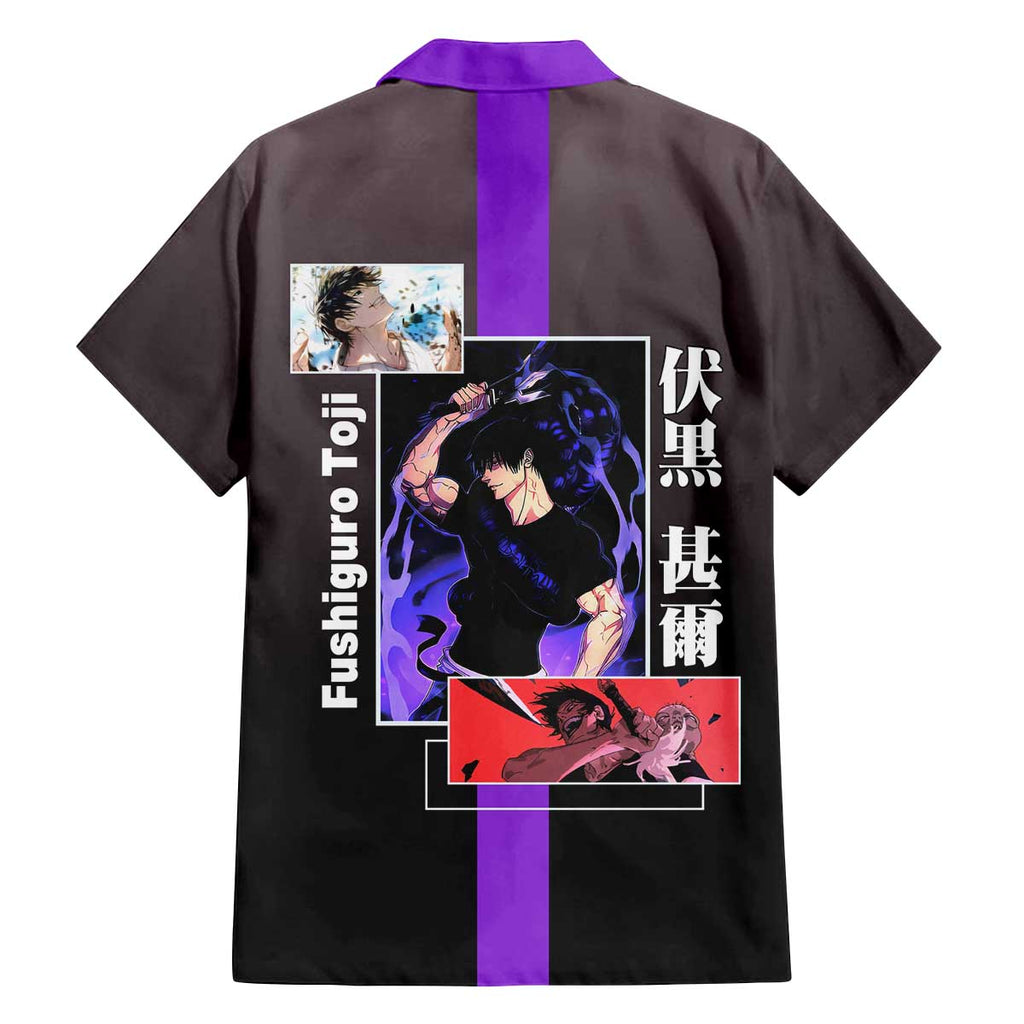 Fushiguro Toji from Jujutsu Kaisen Family Matching Off The Shoulder Long Sleeve Dress and Hawaiian Shirt with Purple and Black Background and Multiple Poses Design - The Mazicc