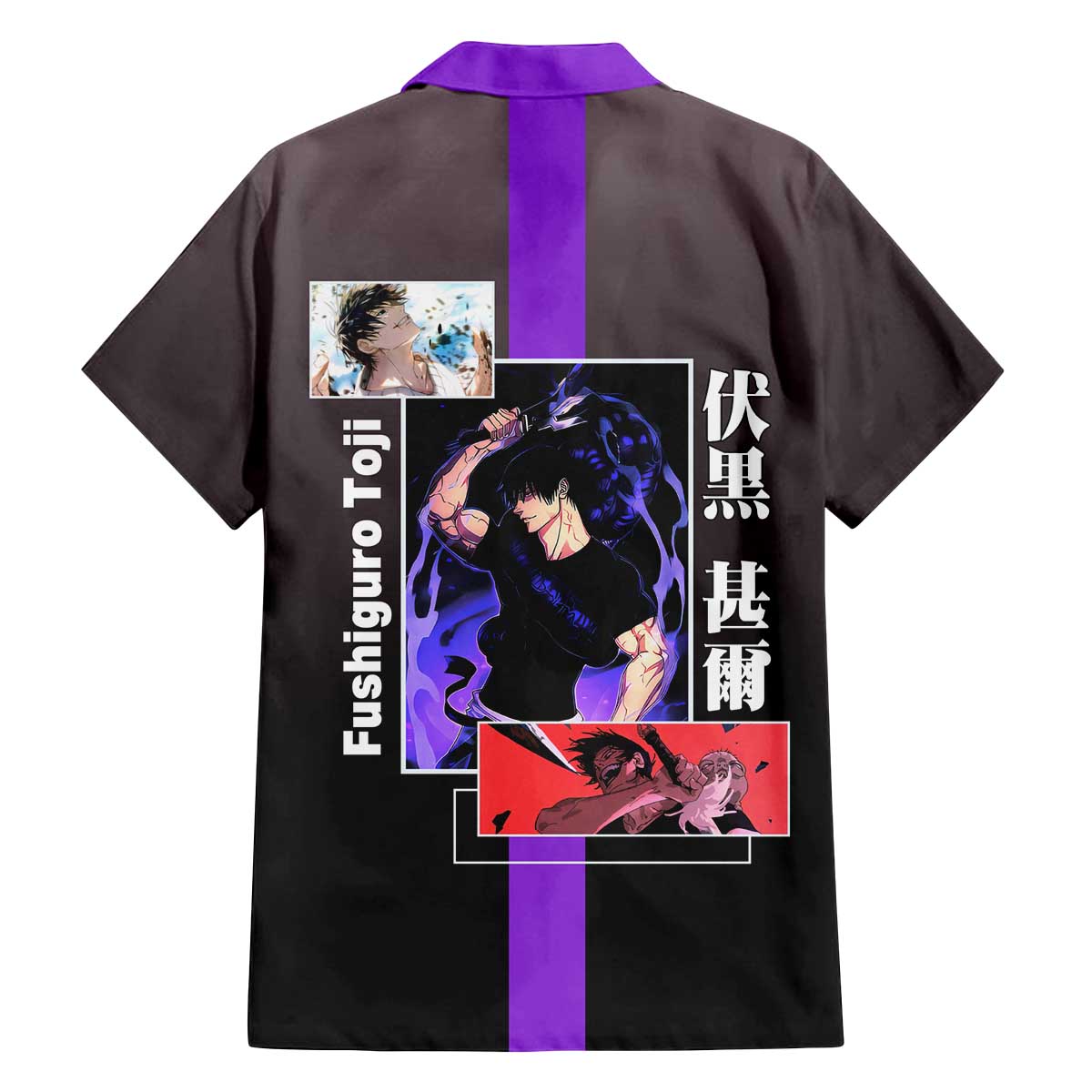 Fushiguro Toji from Jujutsu Kaisen Family Matching Off The Shoulder Long Sleeve Dress and Hawaiian Shirt with Purple and Black Background and Multiple Poses Design - The Mazicc