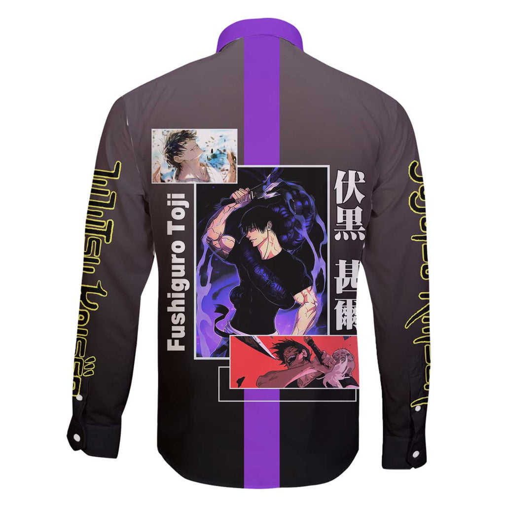 Fushiguro Toji from Jujutsu Kaisen Family Matching Off The Shoulder Long Sleeve Dress and Hawaiian Shirt with Purple and Black Background and Multiple Poses Design - The Mazicc