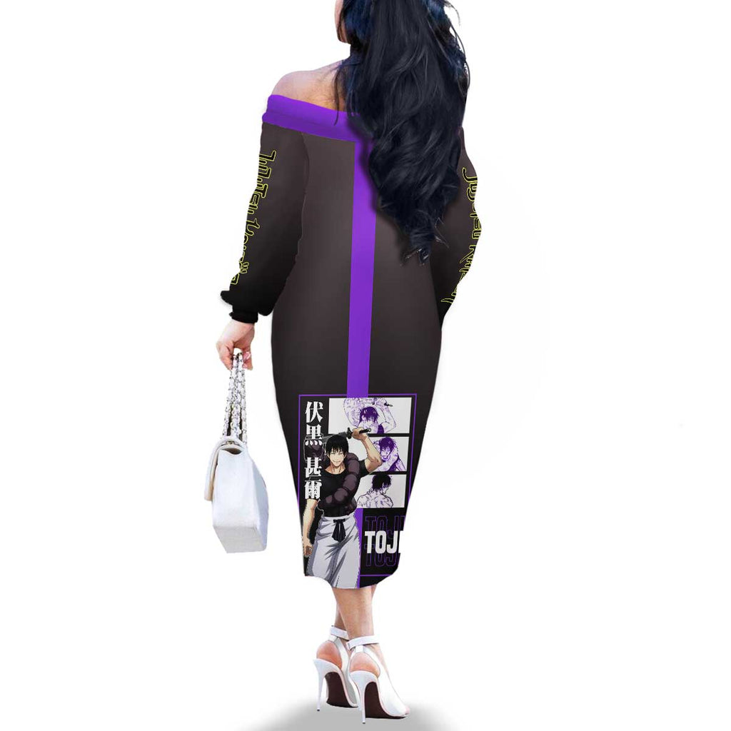 Fushiguro Toji from Jujutsu Kaisen Family Matching Off The Shoulder Long Sleeve Dress and Hawaiian Shirt with Purple and Black Background and Multiple Poses Design - The Mazicc