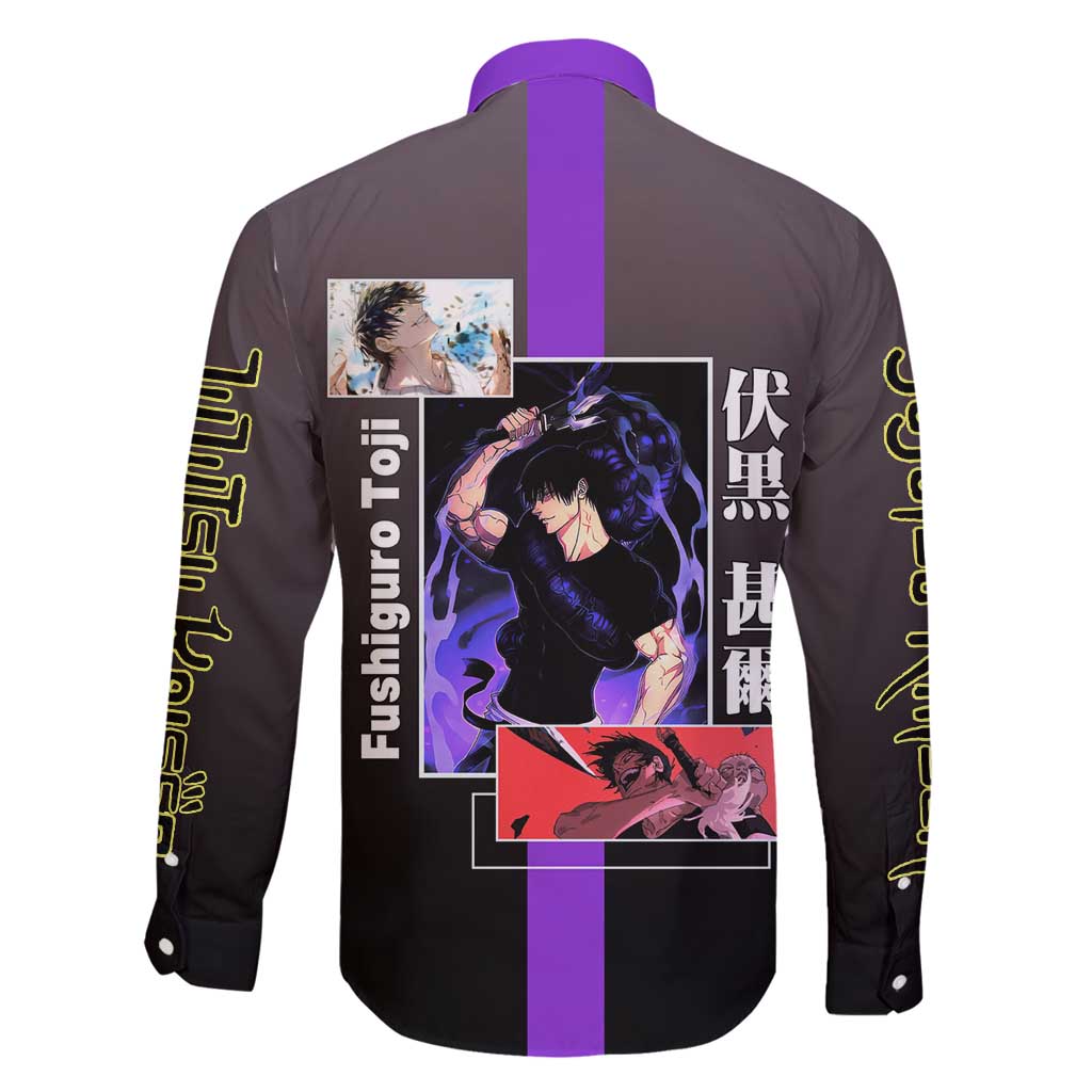 Fushiguro Toji from Jujutsu Kaisen Family Matching Off Shoulder Maxi Dress and Hawaiian Shirt with Purple and Black Background and Multiple Poses Design - The Mazicc