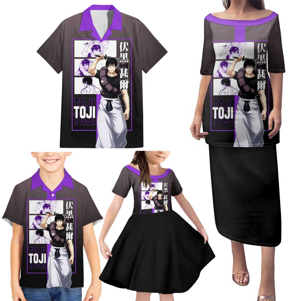 Fushiguro Toji from Jujutsu Kaisen Family Matching Puletasi and Hawaiian Shirt with Purple and Black Background and Multiple Poses Design - The Mazicc