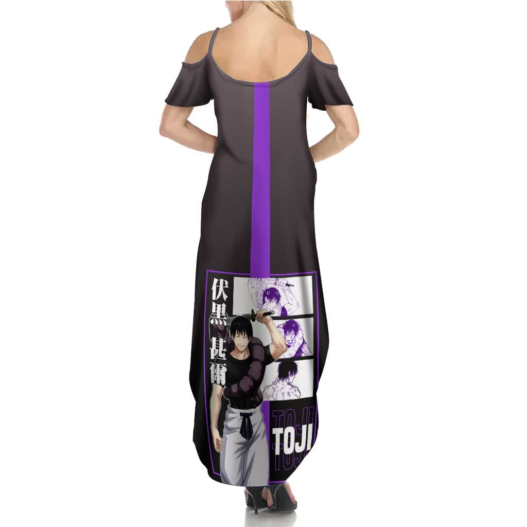 Fushiguro Toji from Jujutsu Kaisen Family Matching Summer Maxi Dress and Hawaiian Shirt with Purple and Black Background and Multiple Poses Design - The Mazicc
