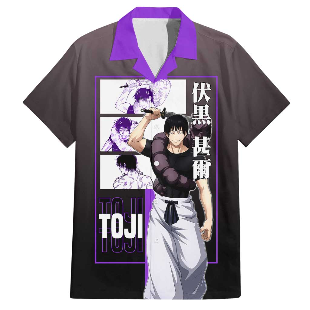 Fushiguro Toji from Jujutsu Kaisen Family Matching Tank Maxi Dress and Hawaiian Shirt with Purple and Black Background and Multiple Poses Design - The Mazicc
