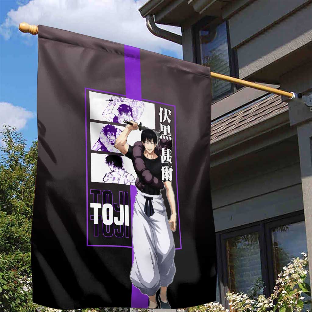 Fushiguro Toji from Jujutsu Kaisen Garden Flag with Purple and Black Background and Multiple Poses Design - The Mazicc