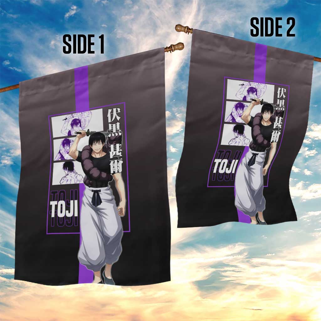 Fushiguro Toji from Jujutsu Kaisen Garden Flag with Purple and Black Background and Multiple Poses Design - The Mazicc