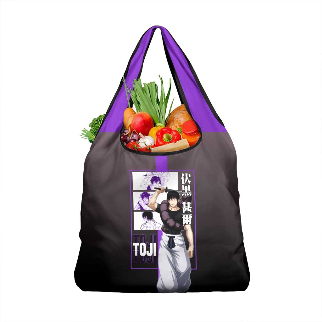 Fushiguro Toji from Jujutsu Kaisen Grocery Bag with Purple and Black Background and Multiple Poses Design - The Mazicc