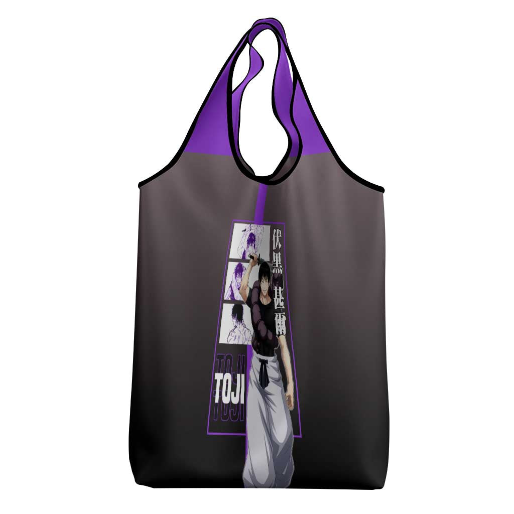 Fushiguro Toji from Jujutsu Kaisen Grocery Bag with Purple and Black Background and Multiple Poses Design - The Mazicc