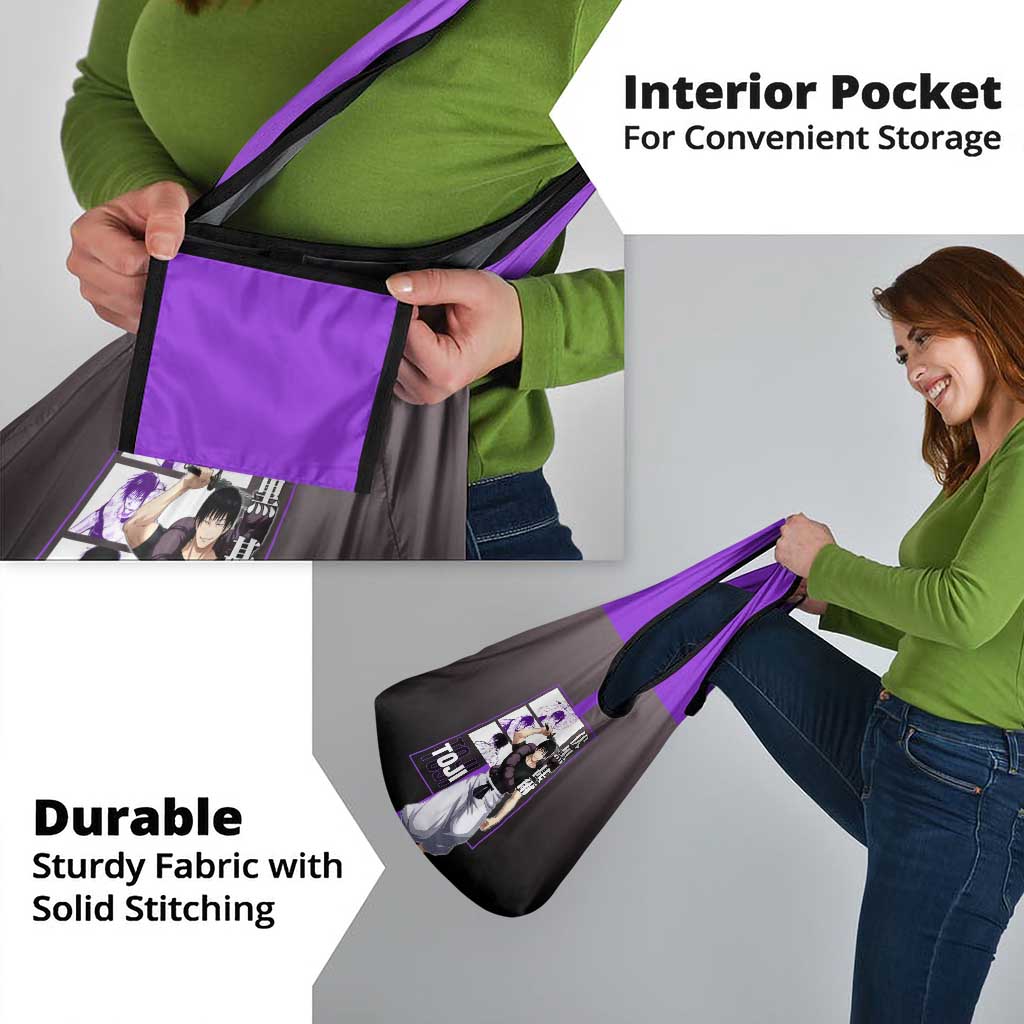 Fushiguro Toji from Jujutsu Kaisen Grocery Bag with Purple and Black Background and Multiple Poses Design - The Mazicc
