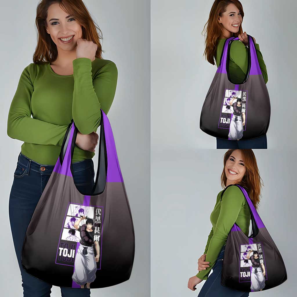 Fushiguro Toji from Jujutsu Kaisen Grocery Bag with Purple and Black Background and Multiple Poses Design - The Mazicc