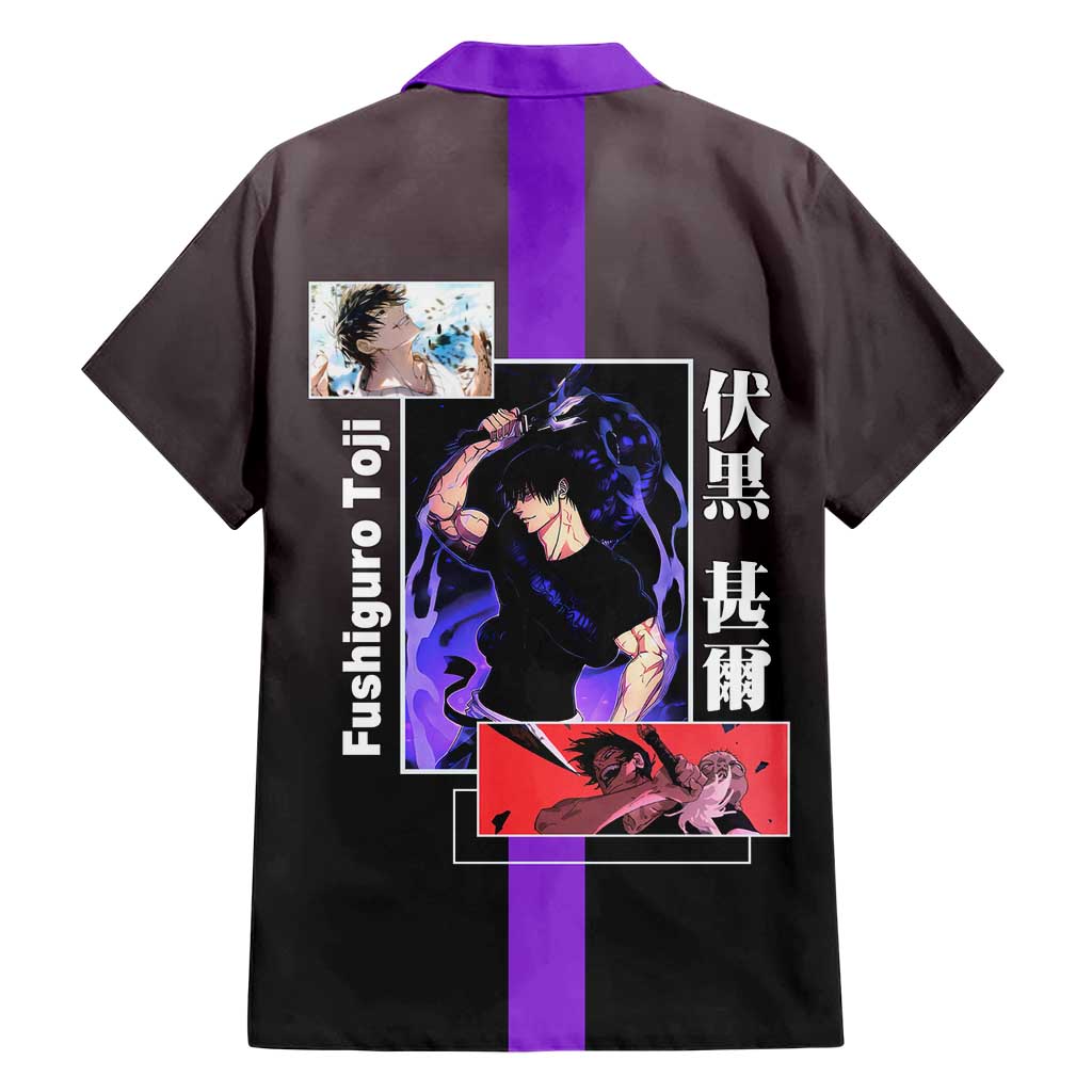 Fushiguro Toji from Jujutsu Kaisen Hawaiian Shirt with Purple and Black Background and Multiple Poses Design - The Mazicc
