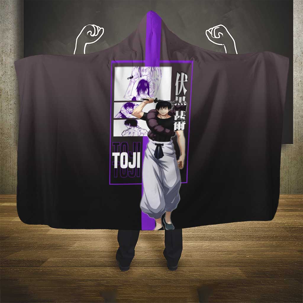 Fushiguro Toji from Jujutsu Kaisen Hooded Blanket with Purple and Black Background and Multiple Poses Design - The Mazicc